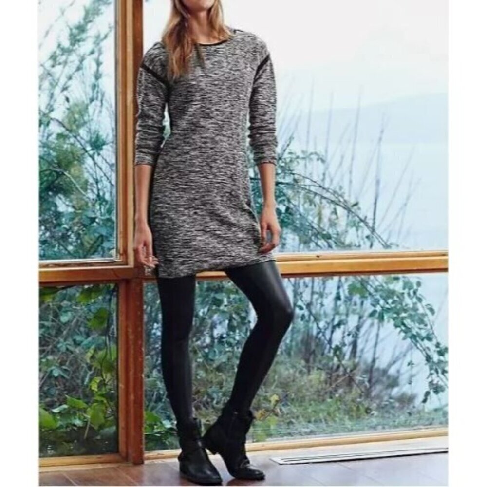 Athleta Retreat Sweater Dress Womens Medium Black Marled Long Sleeve Tunic Boho